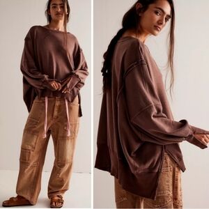 NWT FREE PEOPLE CAMDEN Chocolate Brown OVERSIZED PULLOVER Sweatshirt We the Free